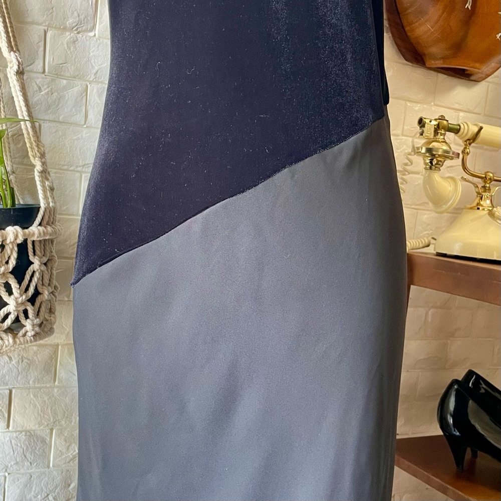 Vintage 90s Y2K Zum Zum Bias Cut Asymmetrical Velvet + Chiffon Formal Slip Gown - Picture 7 of 17